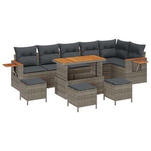vidaXL Ensemble de canapé de jardin 10 Pièces Gris polyrotin