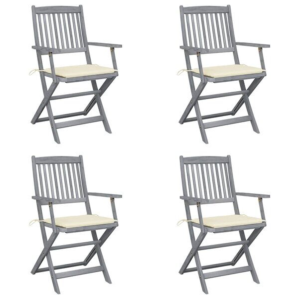 vidaXL Chaises pliables d'extérieur lot de 4 et coussins Bois d'acacia