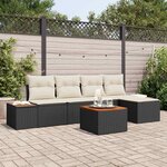 vidaXL Ensemble de canapé de jardin avec coussin 6 Pièces Noir Poly rotin