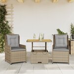 vidaXL Ensemble de bistro 3 Pièces avec coussins beige résine tressée