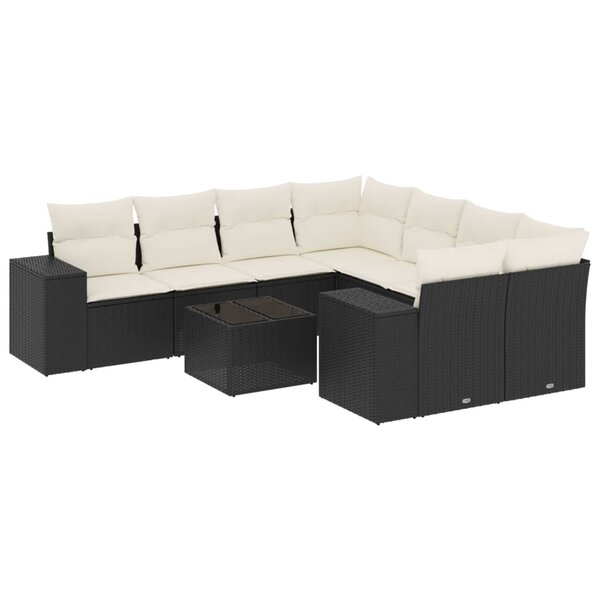 vidaXL Salon de jardin 9 Pièces avec coussins noir résine tressée