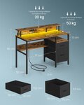 Bureau gaming avec lumières led et multiprise bureau informatique avec support d'écran table avec rangement 2 tiroirs 2 ports usb pour bureau noir boisé 12_0004639