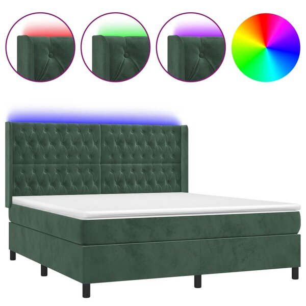 vidaXL Sommier à lattes de lit matelas et LED Vert foncé 160x200 cm