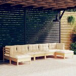 vidaXL Salon de jardin 7 Pièces avec coussins crème bois de pin