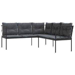 vidaXL Canapé de jardin avec coussins forme de L noir acier textilène