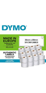 DYMO LabelWriter Pack de 24 rouleaux de 260 étiquettes adresse grand format 36mm x 89mm (Format la Poste)