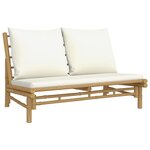vidaXL Salon de jardin 3 Pièces avec coussins blanc crème bambou