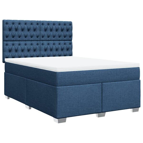 vidaXL Sommier à lattes de lit avec matelas Bleu 140x200 cm Tissu
