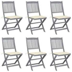 vidaXL Chaises pliables d'extérieur lot de 6 et coussins Bois d'acacia