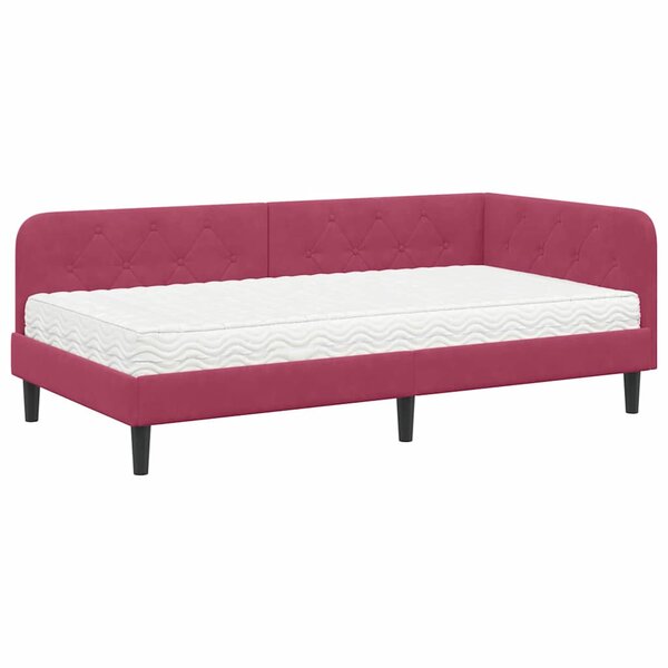 vidaXL Cadre de lit d'angle avec matelas Bordeaux 100 x 200 cm Velours