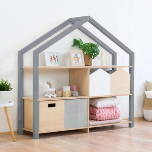 Etagère en bois massif gris et bois vernis 39 x 137 x 146 cm