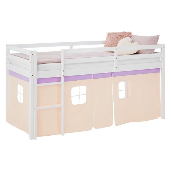 Lit mi-hauteur 90x200 cm matelas rideau violet pêche
