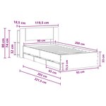 vidaXL Cadre de lit avec rangement Sonoma gris 90 x 200 cm