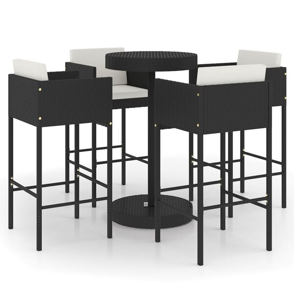 vidaXL Ensemble de bar de jardin 5 Pièces et coussins Résine tressée Noir