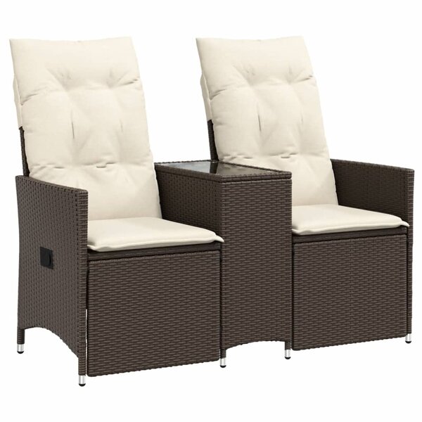 vidaXL Canapé de jardin inclinable 2 places avec table marron rotin