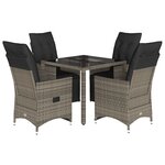 vidaXL Ensemble de bistro de jardin 5 Pièces coussins gris poly rotin