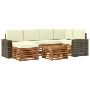 vidaXL Ensemble de canapés d'extérieur 7 pc Naturel et Crème Polyester