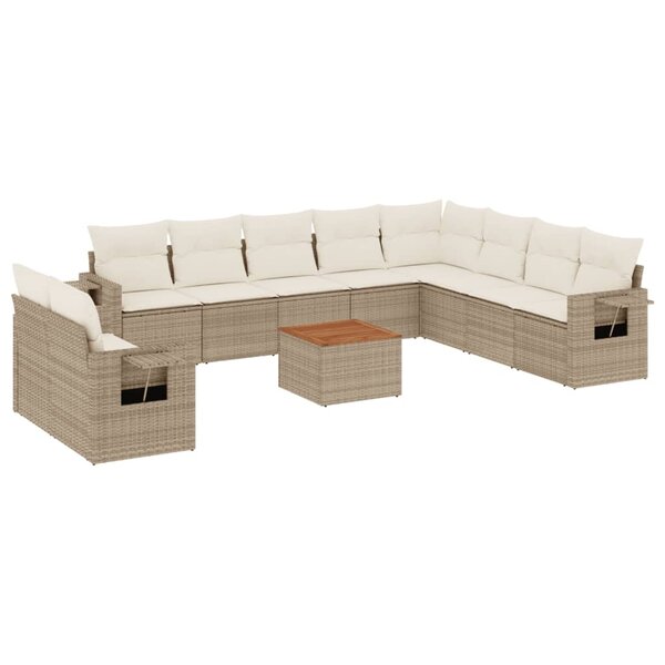vidaXL Salon de jardin 11 Pièces avec coussins beige résine tressée