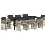 Ensemble de salle à manger de jardin de 9 pièces avec coussins gris clair en poly rotin