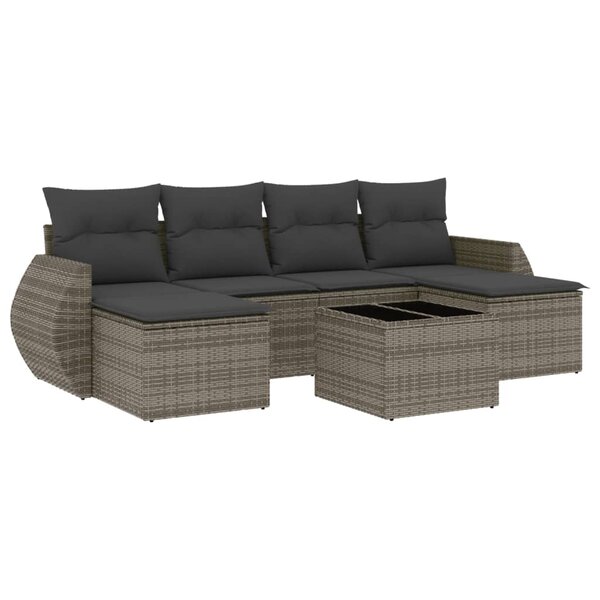 vidaXL Salon de jardin avec coussins 7 Pièces gris résine tressée