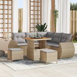 Ensemble de Canapé de Jardin 8 Pièces avec Coussins Beige Poly Rattan Acacia