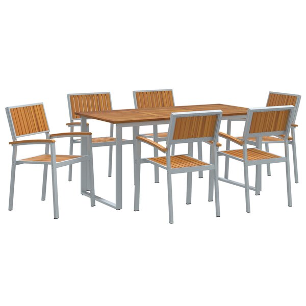 vidaXL Ensemble de salle à manger de jardin de 7 pièces en acier gris et bois d'acacia massif