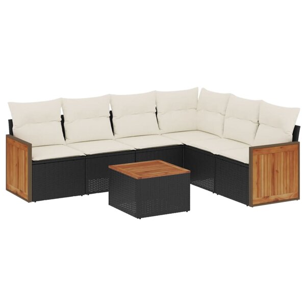 vidaXL Salon de jardin 7 Pièces avec coussins noir résine tressée