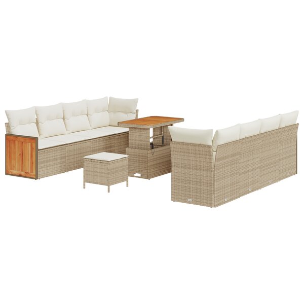 Set de Canapé de Jardin vidaXL 11 pièces avec coussins Beige Poly Rattan Acacia