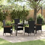 vidaXL Ensemble de salle à manger de jardin 5 pièces avec coussins en poly rattan noir