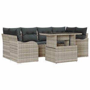 vidaXL Ensemble de canapé de jardin 7 Pièces Gris clair Poly Rattan