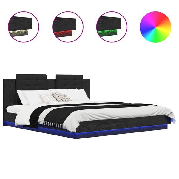 vidaXL Cadre de lit avec tête de lit Chêne noir 200 x 200 cm