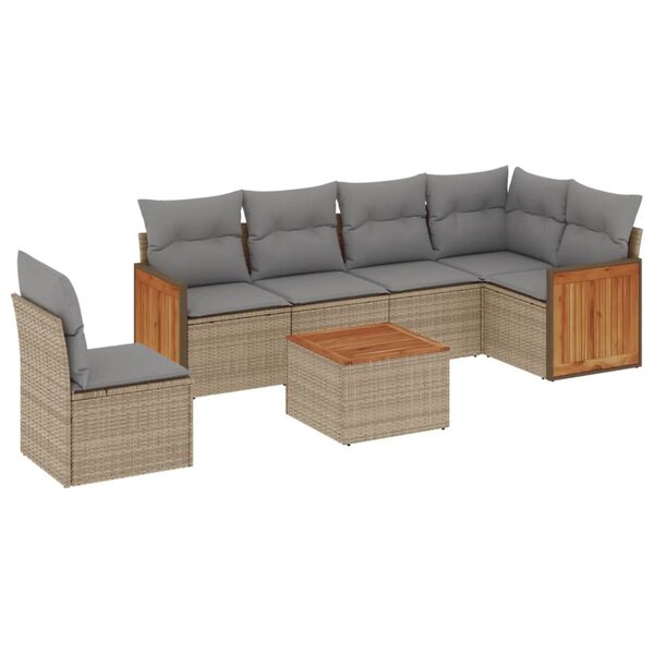 vidaXL Salon de jardin avec coussins 7 Pièces beige résine tressée