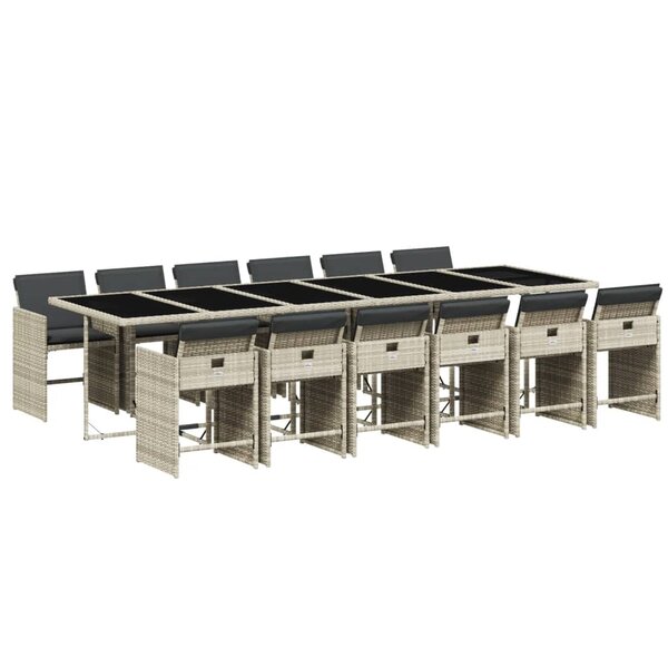 vidaXL Ensemble à manger de jardin et coussins 13 Pièces gris clair rotin