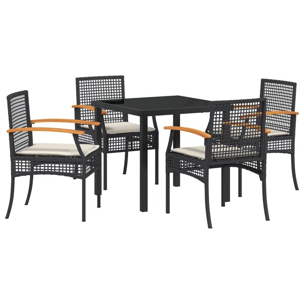 vidaXL Ensemble de salle à manger de jardin   5 pièces  avec coussins en poly raton noir
