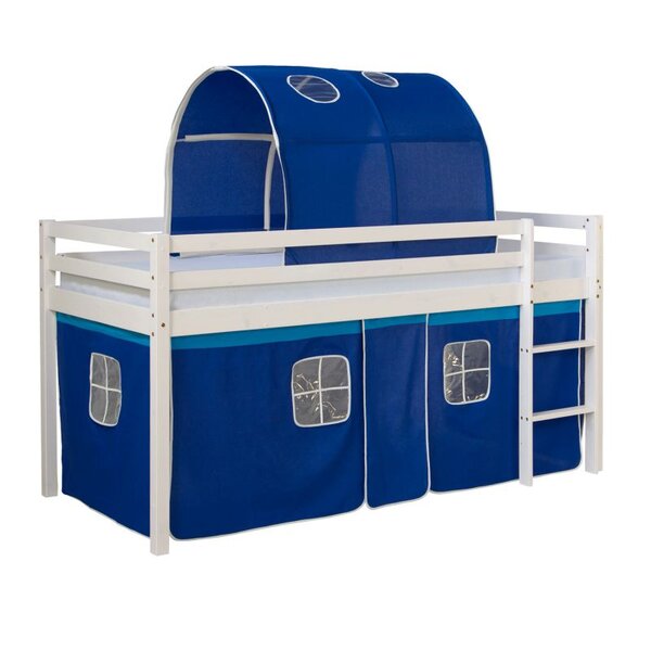 Lit bleu mi-haut 90x200 cm sommier matelas tunnel