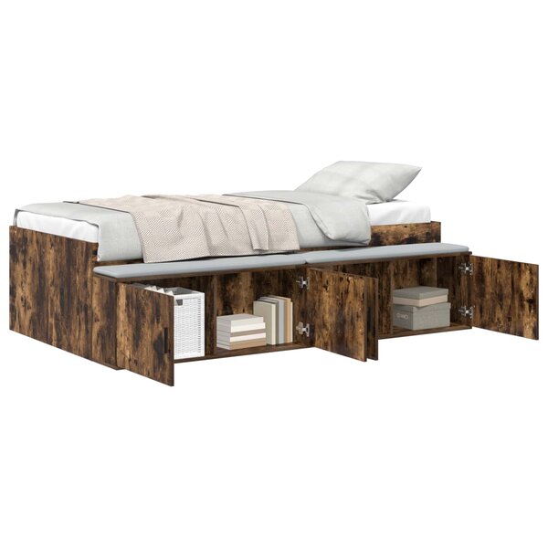 vidaXL Cadre de lit Chêne fumé 90 x 200 cm Bois d'ingénierie