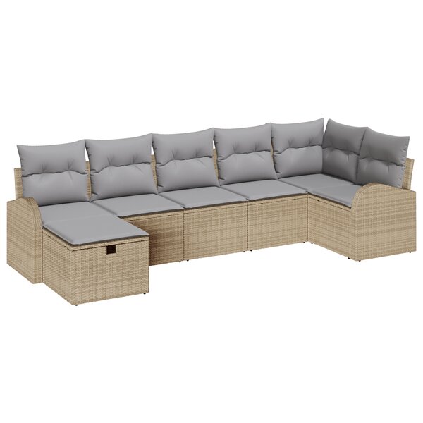 vidaXL Ensemble de Canapé de Jardin 7 Pièces avec Coussins Beige en Poly Rattan