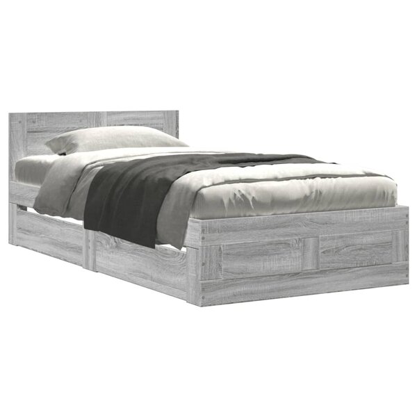 vidaXL Cadre de lit et tête de lit sans matelas sonoma gris 90x190 cm