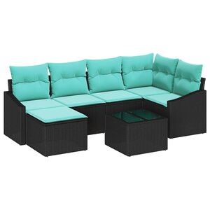 vidaXL Ensemble de Canapés avec coussin 7 Pièces Noir polyrotin