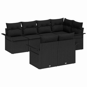 vidaXL Ensemble de canapé de jardin avec coussin 7 Pièces Noir polyrotin