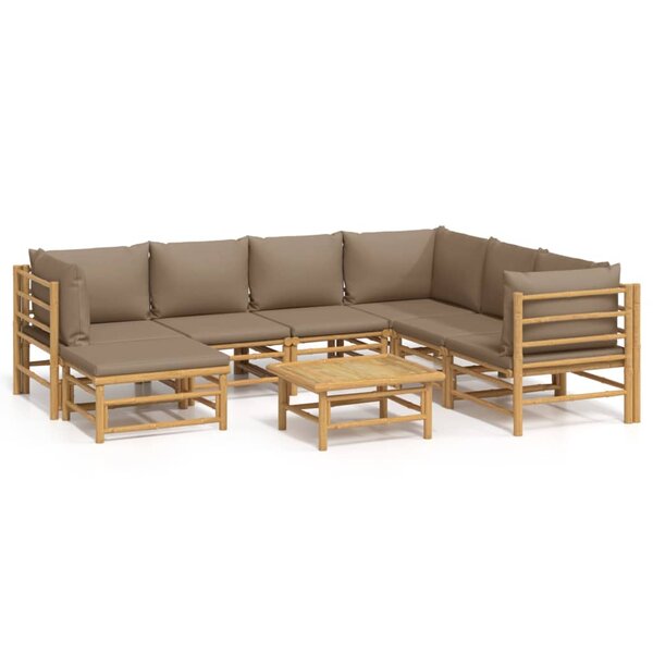 vidaXL Salon de jardin 8 Pièces avec coussins taupe bambou
