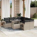 vidaXL Salon de jardin 9 Pièces avec coussins gris clair résine tressée