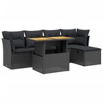vidaXL Salon de jardin 6 Pièces avec coussins noir résine tressée