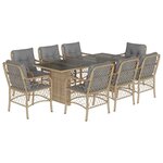vidaXL Ensemble à manger de jardin et coussins 9 Pièces mélange beige
