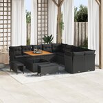Canapé jardin 13 pièces avec coussins noir rotin acacia