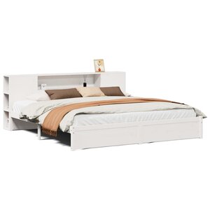 vidaXL Lit bibliothèque sans matelas blanc 200x200 cm bois pin massif