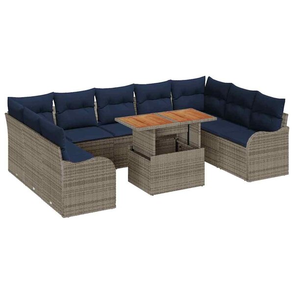 vidaXL Ensemble de canapé de jardin 10 Pièces gris et bleu marine