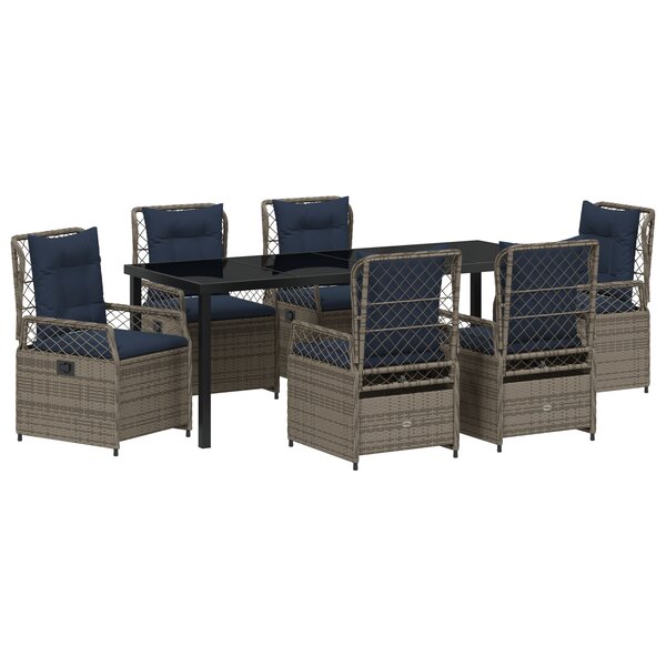 vidaXL Ensemble de Repas de Jardin 7 Pièces Rattan Poly Gris