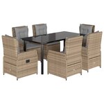 vidaXL Ensemble à manger de jardin et coussins 7 Pièces beige poly rotin