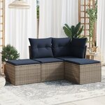 vidaXL Salon de jardin 4 Pièces avec coussins gris résine tressée